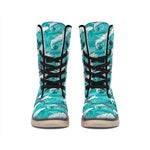 Dolphin Riding Waves Pattern Print Winter Boots