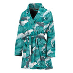 Dolphin Riding Waves Pattern Print Women's Bathrobe