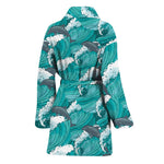 Dolphin Riding Waves Pattern Print Women's Bathrobe