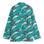 Dolphin Riding Waves Pattern Print Women's Blazer