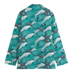 Dolphin Riding Waves Pattern Print Women's Cotton Blazer