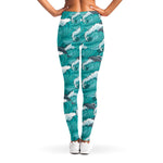 Dolphin Riding Waves Pattern Print Women's Leggings