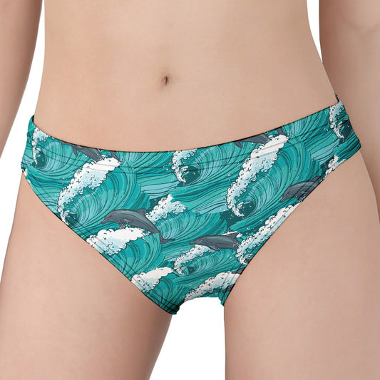 Dolphin Riding Waves Pattern Print Women's Panties