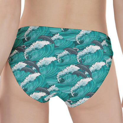 Dolphin Riding Waves Pattern Print Women's Panties