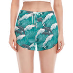 Dolphin Riding Waves Pattern Print Women's Split Running Shorts