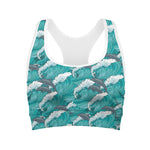 Dolphin Riding Waves Pattern Print Women's Sports Bra