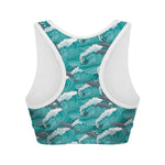 Dolphin Riding Waves Pattern Print Women's Sports Bra