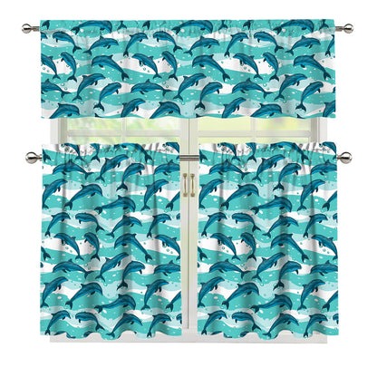 Dolphins In The Ocean Pattern Print 3 Piece Kitchen Curtains