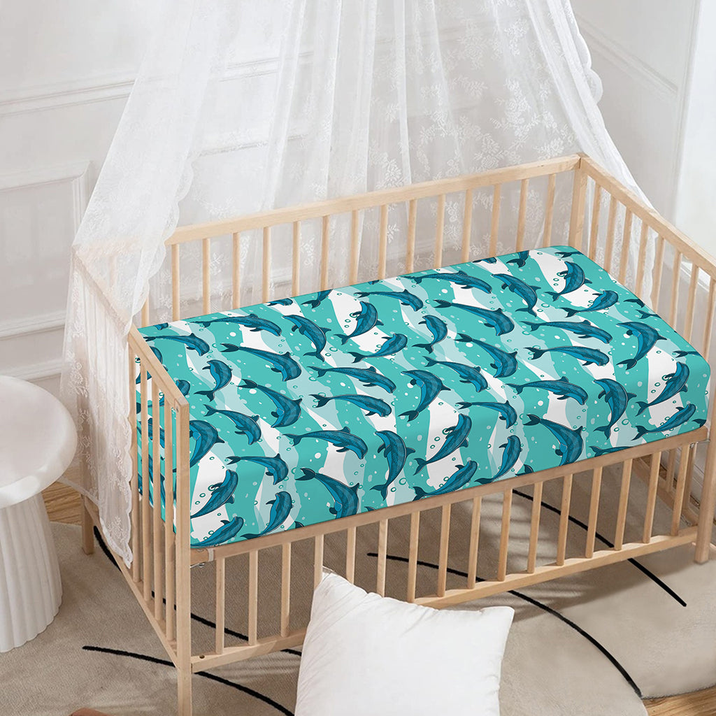 Dolphins In The Ocean Pattern Print Baby Crib Sheet