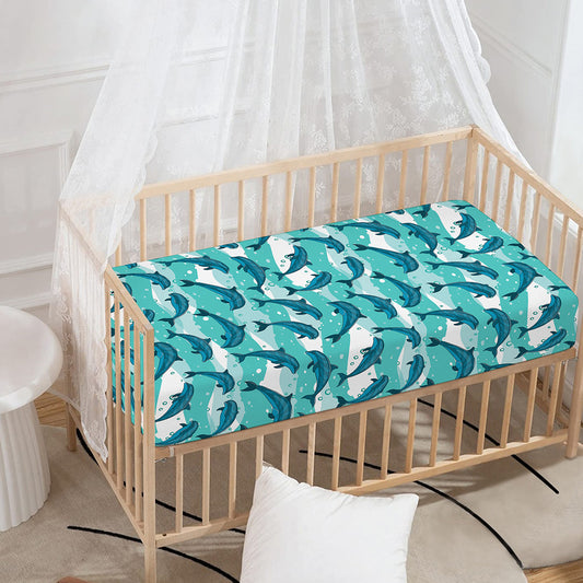 Dolphins In The Ocean Pattern Print Baby Crib Sheet