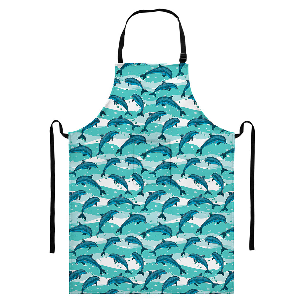 Dolphins In The Ocean Pattern Print Bib Apron With Pocket
