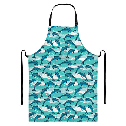 Dolphins In The Ocean Pattern Print Bib Apron With Pocket