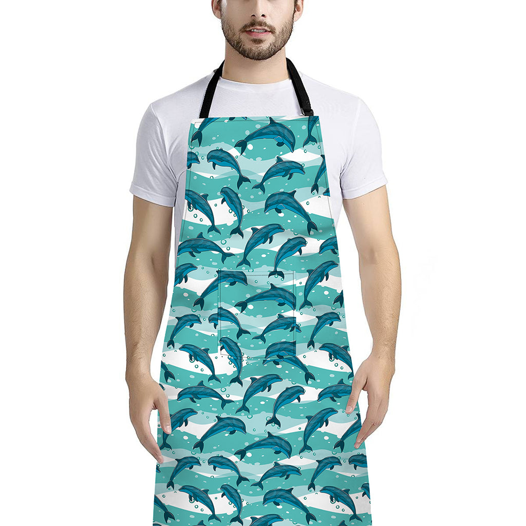 Dolphins In The Ocean Pattern Print Bib Apron With Pocket