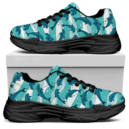 Dolphins In The Ocean Pattern Print Black Chunky Shoes