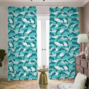 Dolphins In The Ocean Pattern Print Blackout Pencil Pleat Curtains