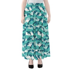 Dolphins In The Ocean Pattern Print Chiffon Maxi Skirt