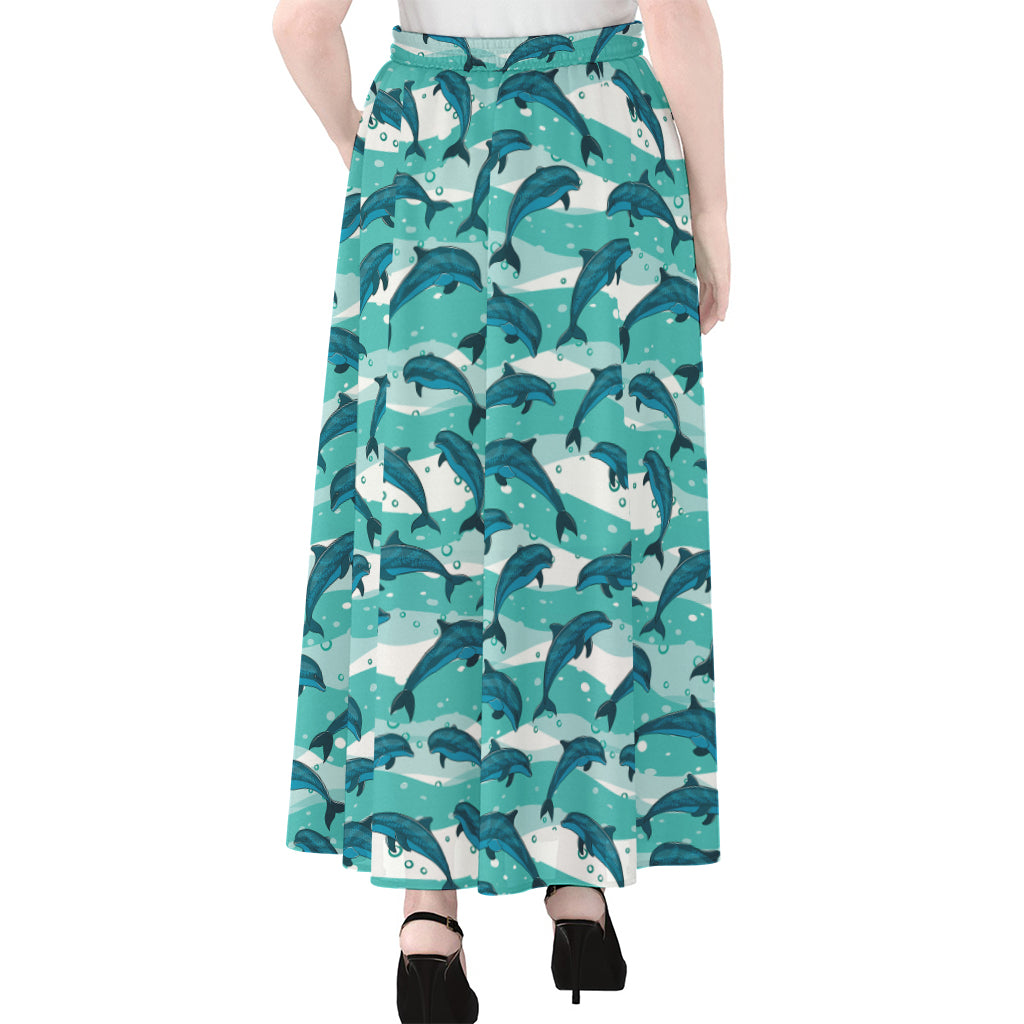 Dolphins In The Ocean Pattern Print Chiffon Maxi Skirt