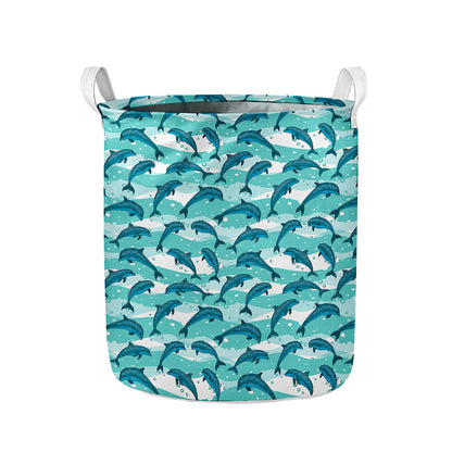 Dolphins In The Ocean Pattern Print Collapsible Laundry Basket