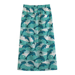 Dolphins In The Ocean Pattern Print Cotton Front Slit Maxi Skirt