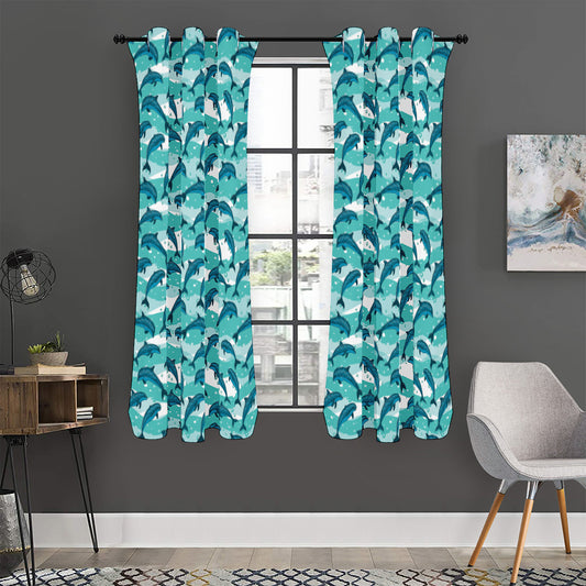 Dolphins In The Ocean Pattern Print Curtain
