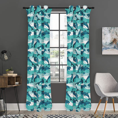 Dolphins In The Ocean Pattern Print Curtain