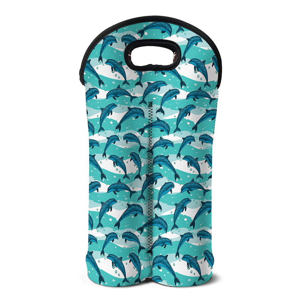 Dolphins In The Ocean Pattern Print Double Neoprene Wine Tote