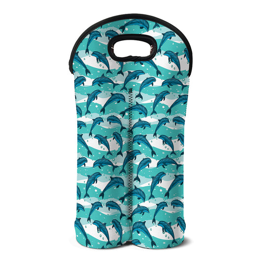 Dolphins In The Ocean Pattern Print Double Neoprene Wine Tote