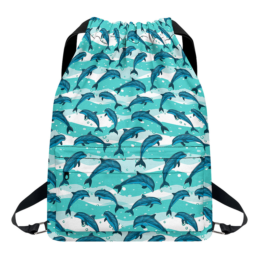 Dolphins In The Ocean Pattern Print Drawstring Backpack