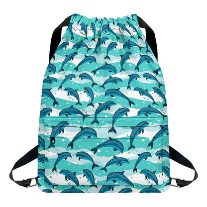 Dolphins In The Ocean Pattern Print Drawstring Backpack