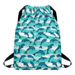 Dolphins In The Ocean Pattern Print Drawstring Backpack