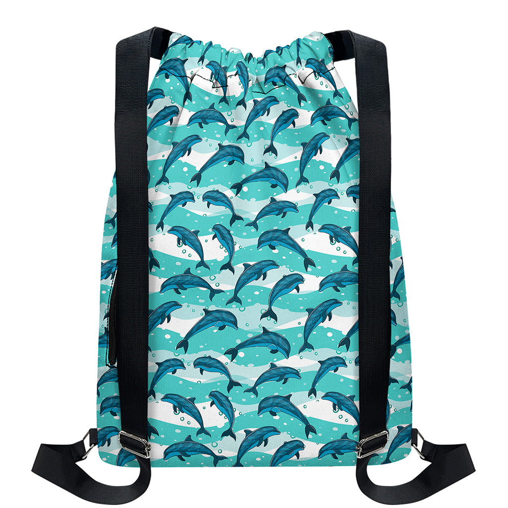 Dolphins In The Ocean Pattern Print Drawstring Backpack