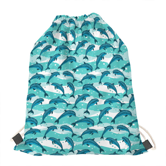 Dolphins In The Ocean Pattern Print Drawstring Bag