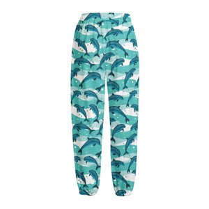 Dolphins In The Ocean Pattern Print Fleece Lined Knit Pants