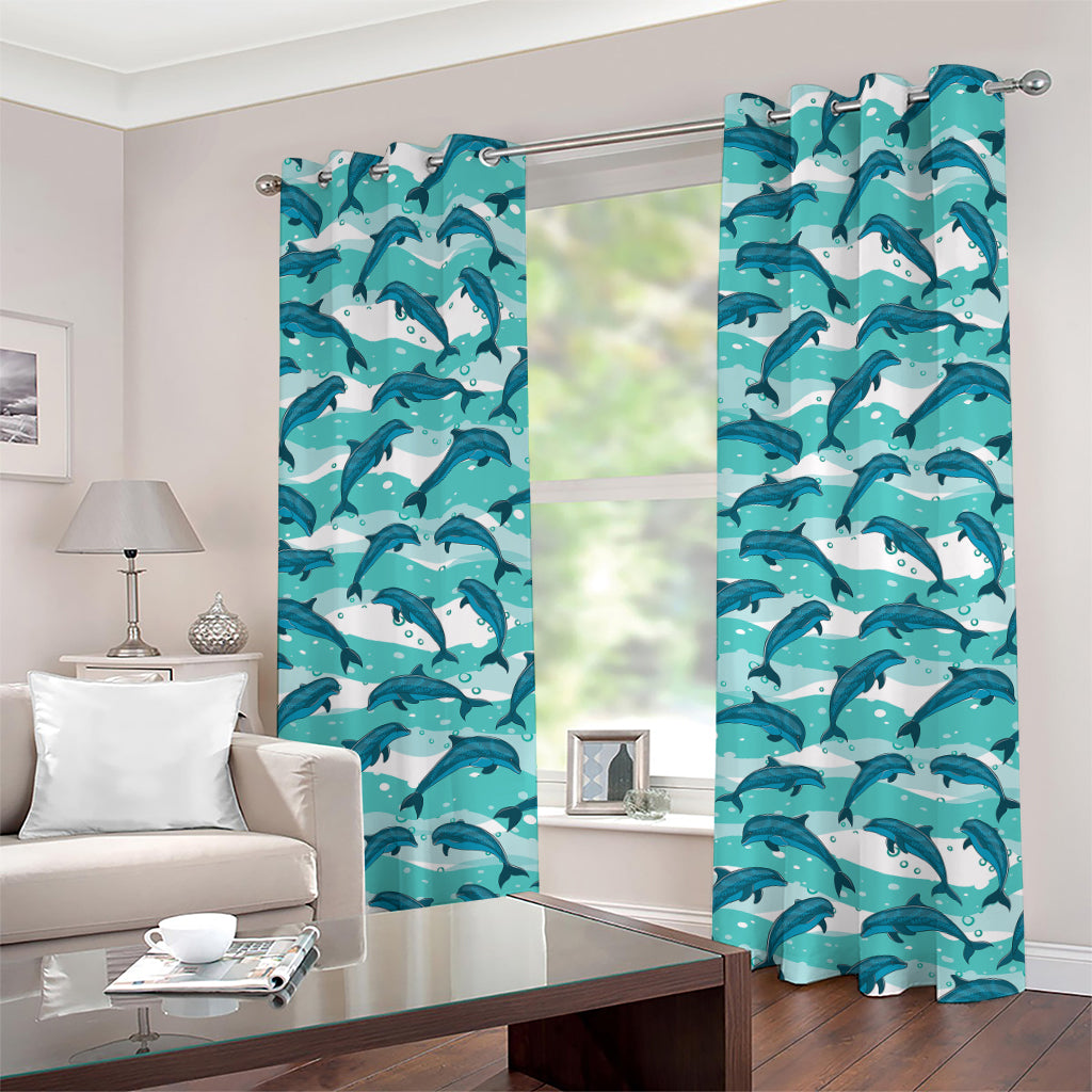 Dolphins In The Ocean Pattern Print Grommet Curtains