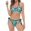 Dolphins In The Ocean Pattern Print Halter Scoop Tie Side Bikini