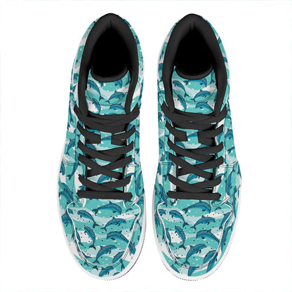 Dolphins In The Ocean Pattern Print High Top Leather Sneakers