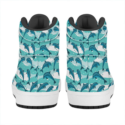 Dolphins In The Ocean Pattern Print High Top Leather Sneakers