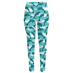 Dolphins In The Ocean Pattern Print High-Waisted Pocket Leggings