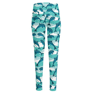 Dolphins In The Ocean Pattern Print High-Waisted Pocket Leggings