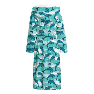 Dolphins In The Ocean Pattern Print Hooded Bathrobe