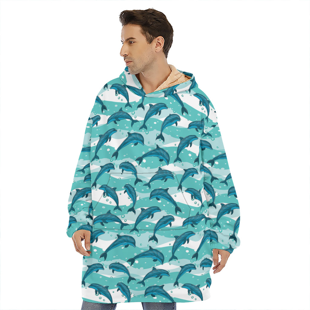 Dolphins In The Ocean Pattern Print Hoodie Blanket