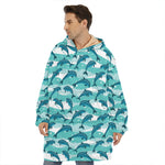 Dolphins In The Ocean Pattern Print Hoodie Blanket