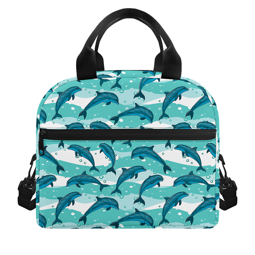 Dolphins In The Ocean Pattern Print Insulated Lunch Bag