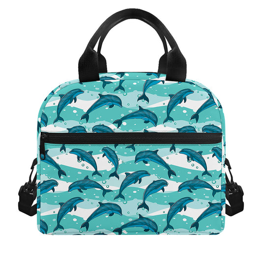 Dolphins In The Ocean Pattern Print Insulated Lunch Bag