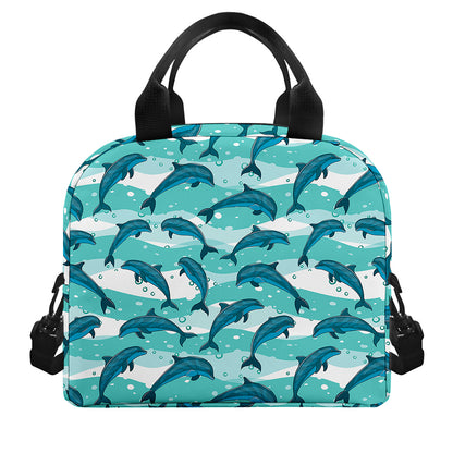 Dolphins In The Ocean Pattern Print Insulated Lunch Bag