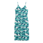 Dolphins In The Ocean Pattern Print Jersey Midi Cami Dress