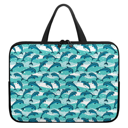 Dolphins In The Ocean Pattern Print Laptop Sleeve With Handle