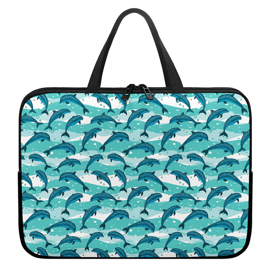 Dolphins In The Ocean Pattern Print Laptop Sleeve With Handle