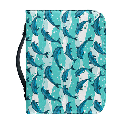 Dolphins In The Ocean Pattern Print Leather Bible Cover