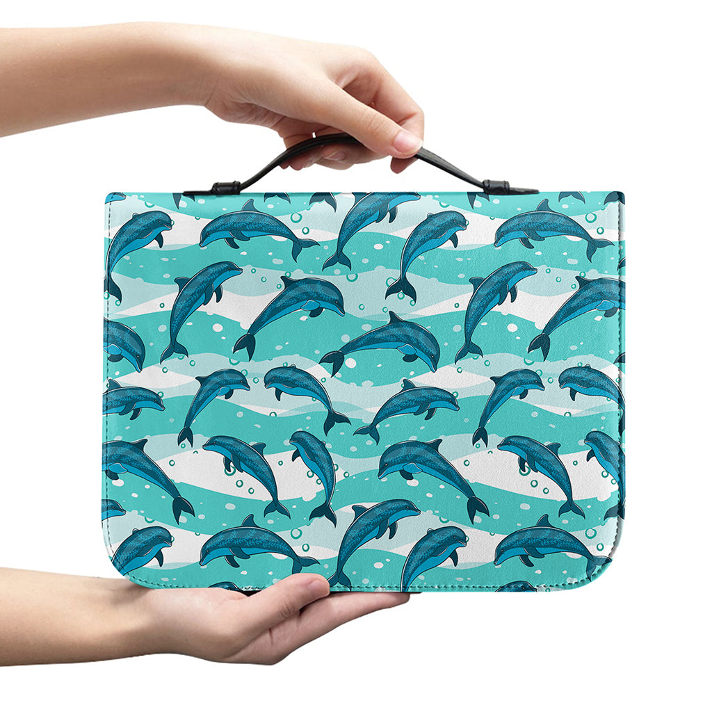 Dolphins In The Ocean Pattern Print Leather Bible Cover